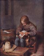 Gerard ter Borch the Younger Knabe floht seinen Hund oil painting on canvas
